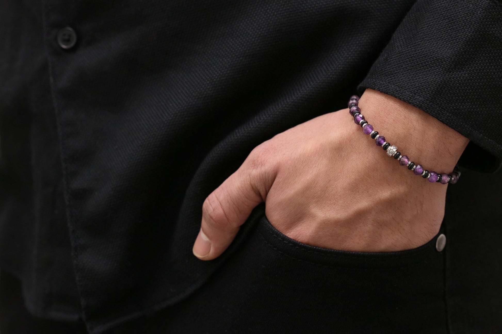 SovereignGents, Amethyst - Black Onyx Bracelet (6mm), Amethyst