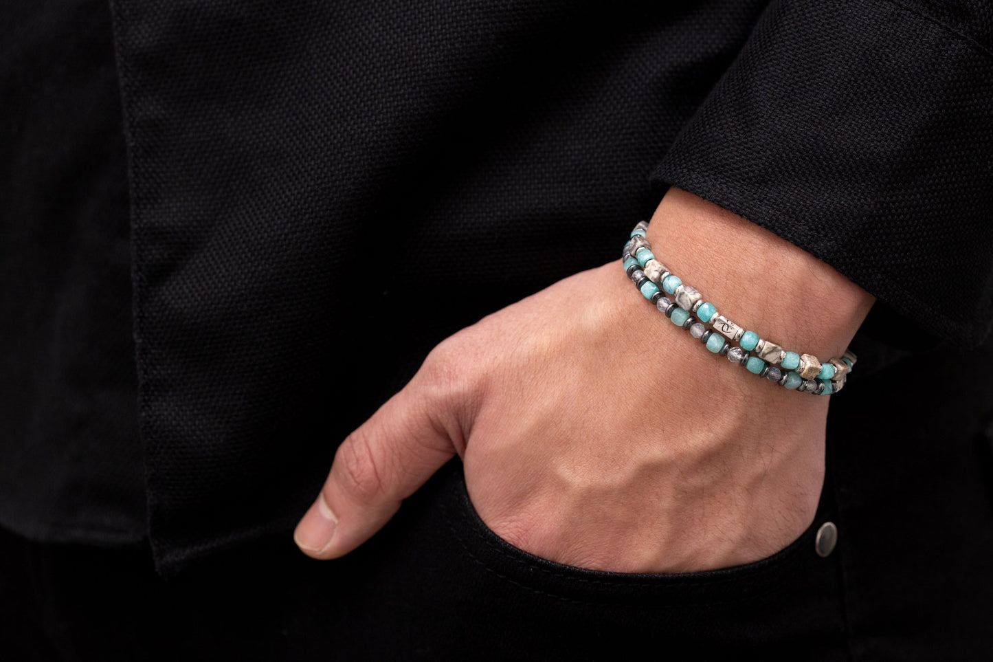 SovereignGents, Aquamarine - Amazonite Bracelet (4mm), Aquamarine