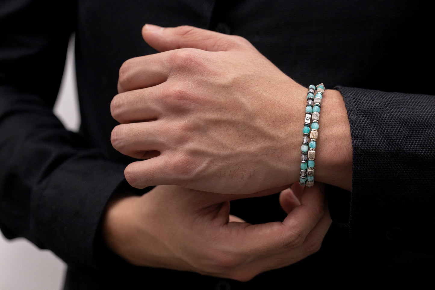 SovereignGents, Aquamarine - Amazonite Bracelet (4mm), Aquamarine