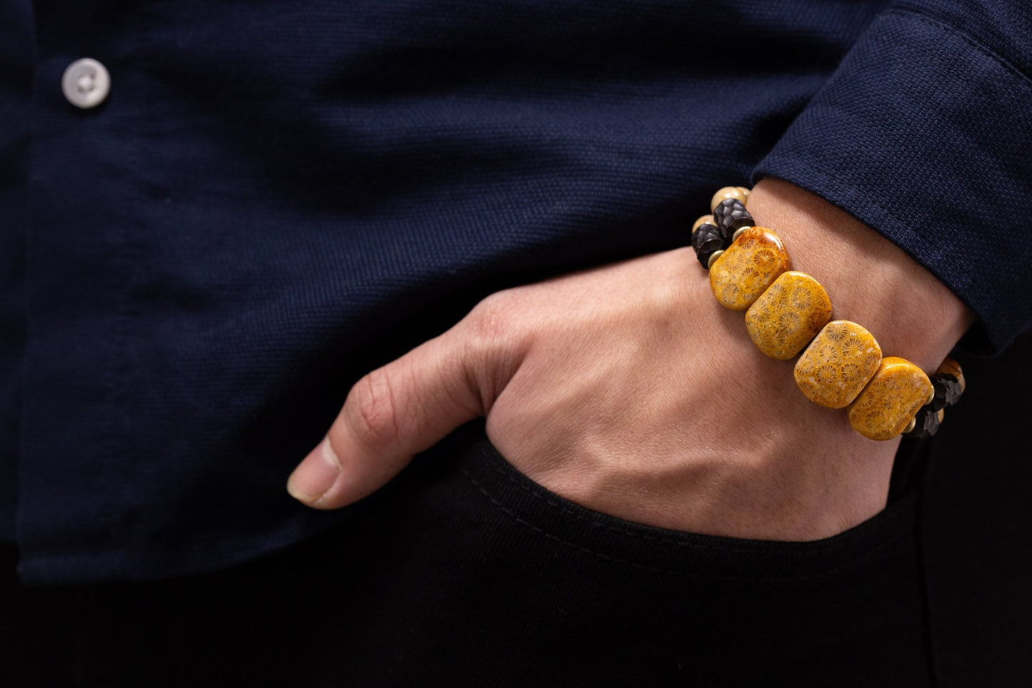 SovereignGents, Coral Jasper - Chrysanthemum Fossil Bracelet (12mm), Coral Agate