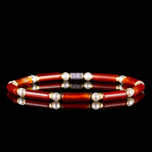 SovereignGents, Pearl - Red Agate Bracelet (4mm), Pearl