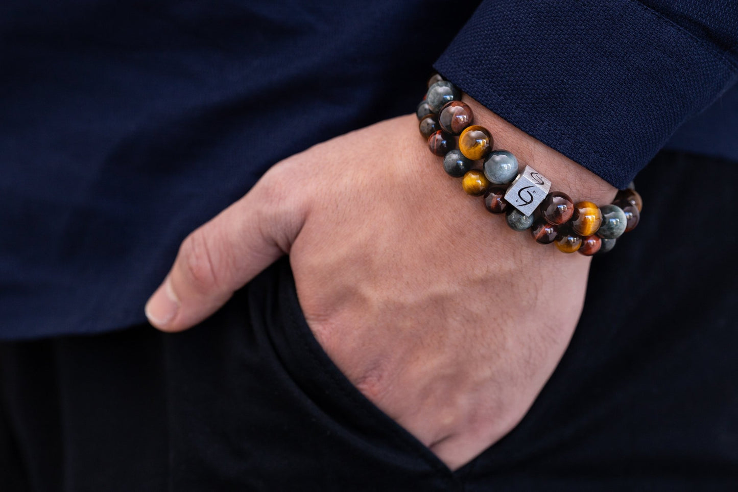 SovereignGents, Red Tiger Eye - Yellow Tiger Eye - Hawk Eye Bracelet II (10mm), Tiger eye stone